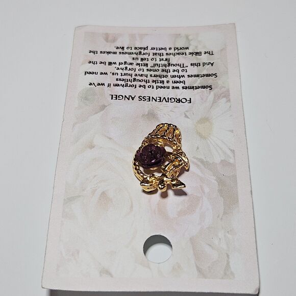 *Sale*Gold Tone Forgiveness Angel Red Flower Pin With Beautiful Thoughtful Mssge - Picture 9 of 11